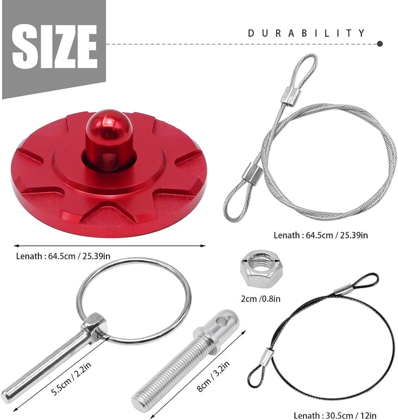 UOIENRT Car Racing Hood Pin Kit, Universal Racing Pin Lock Set, Racing Hood Pins Lock Latch Kit, Iron (Red) - Image 2